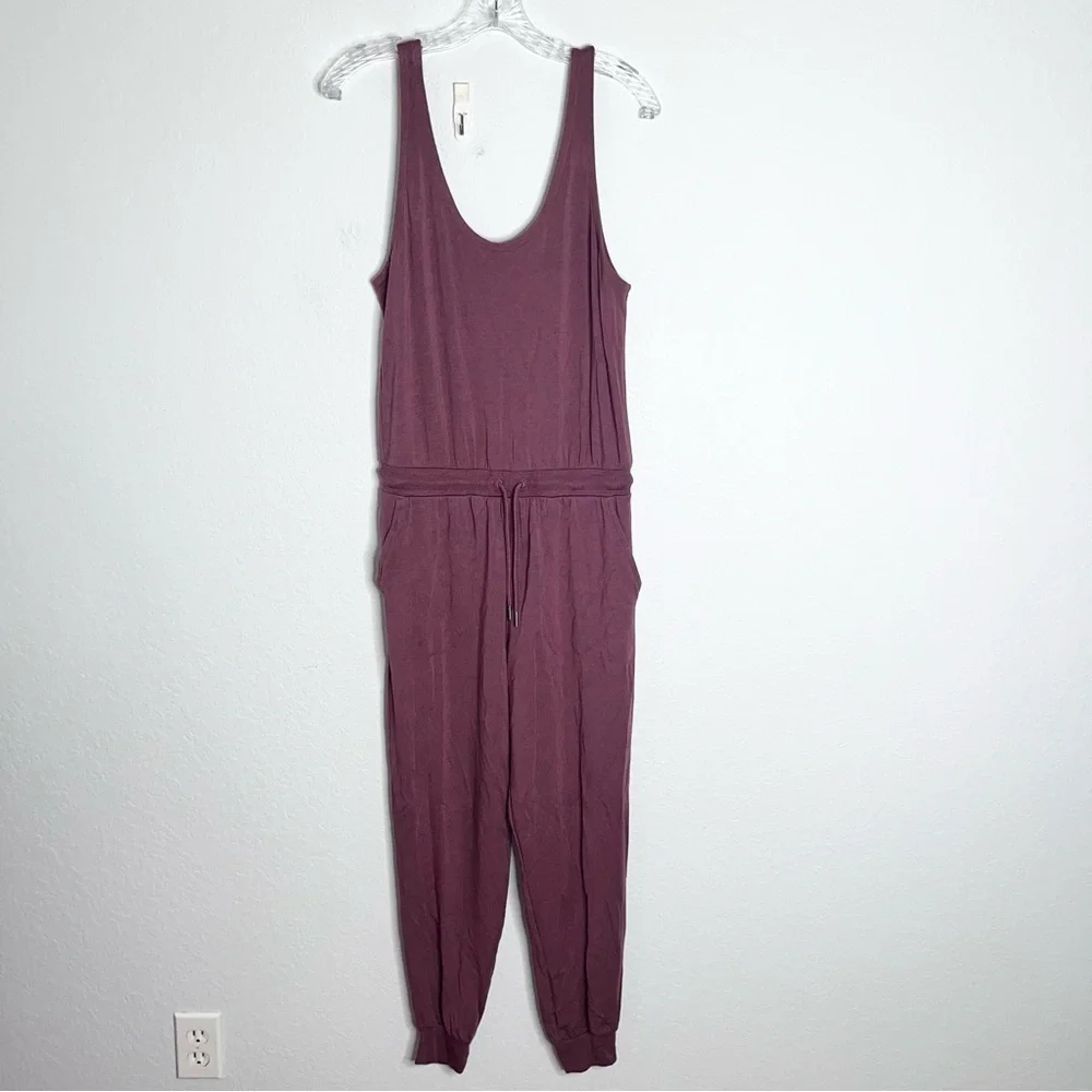 Athleta Jumpsuit Women Small Balance Rose Pink Sweatpants Jogger One Piece T